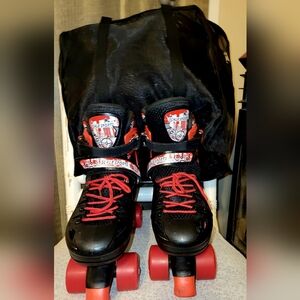 Scale Sports  Black and Red Roller Skates with Bag Size L 7-9